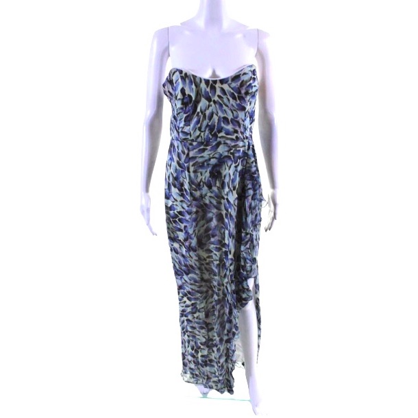 Katie May Baby Cakes Dress Size Medium Blue Leopard Print Ruffle Gown